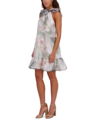 Женское платье-футляр из органзы с принтом и галстуком-бабочкой kensie