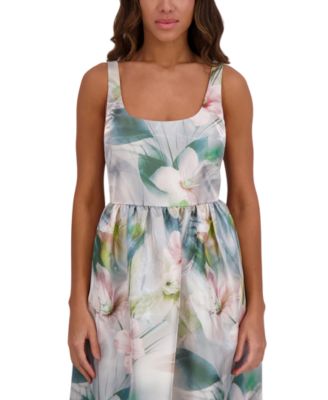 женское платье миди с круглым вырезом и принтом из мерцающей саржи от kensie