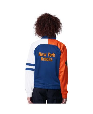 Стартовая женская синяя спортивная куртка New York Knicks Line Up Dolman с регланом на молнии