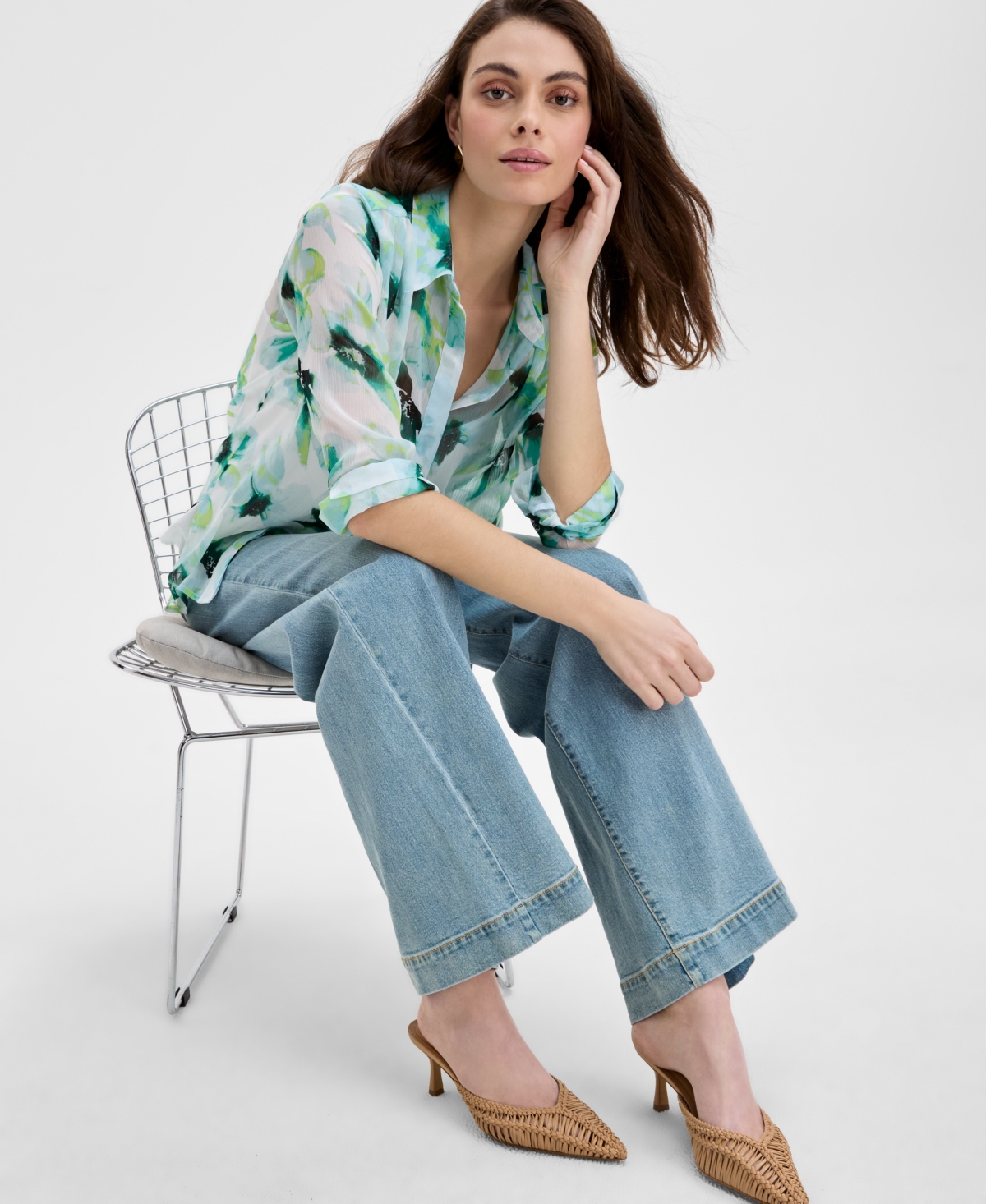Inc International Concepts Women's Floral-print Blouse, Exclusively At Macy's In Green