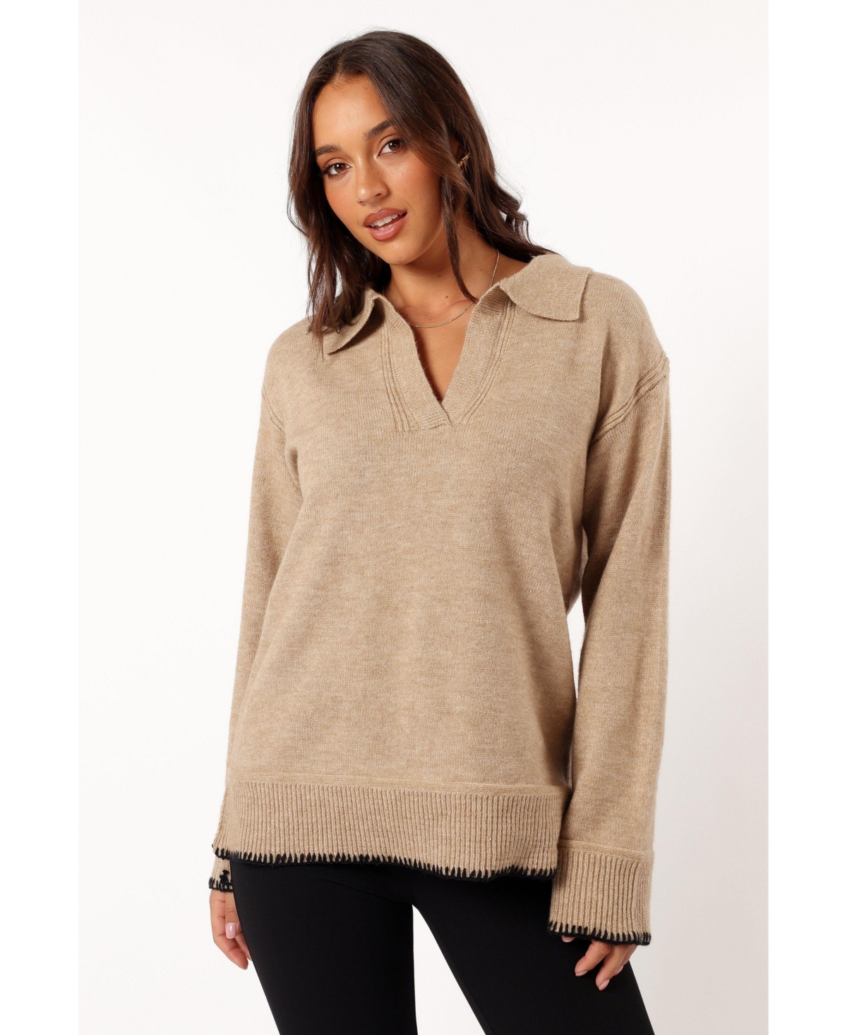 Women's Elise Contrast Hem Knit Sweater - Brown