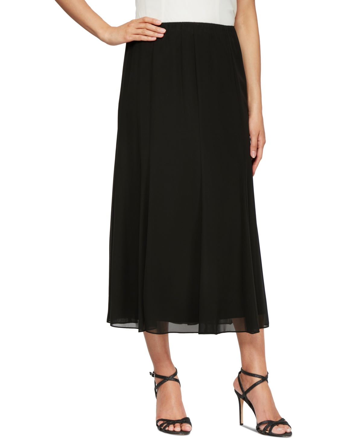 Women's Chiffon A-Line Midi Skirt - Black