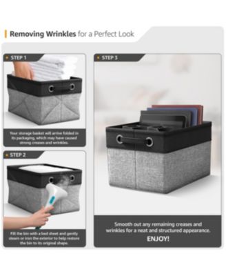 6 Pack 15 inch Collapsible Storage Bins with Handles - Perfect for Home Storage & Organization