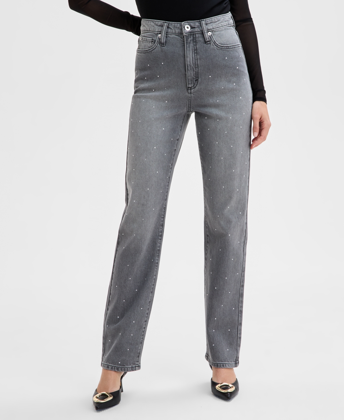 Shop Inc International Concepts Women's Embellished High Rise Jeans, Exclusively At Macy's In Grey