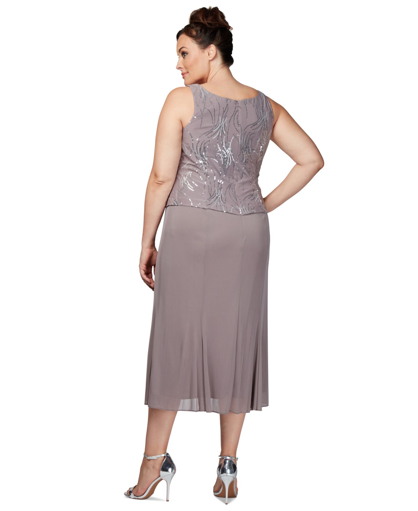 Женская куртка Alex Evenings Plus Size Sequined Chiffon Dress and Jacket, цвет: Оловянный морозный — фото 4