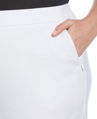 Plus Size Satin Mid Rise Twill Capri Pants with Slant Pocket