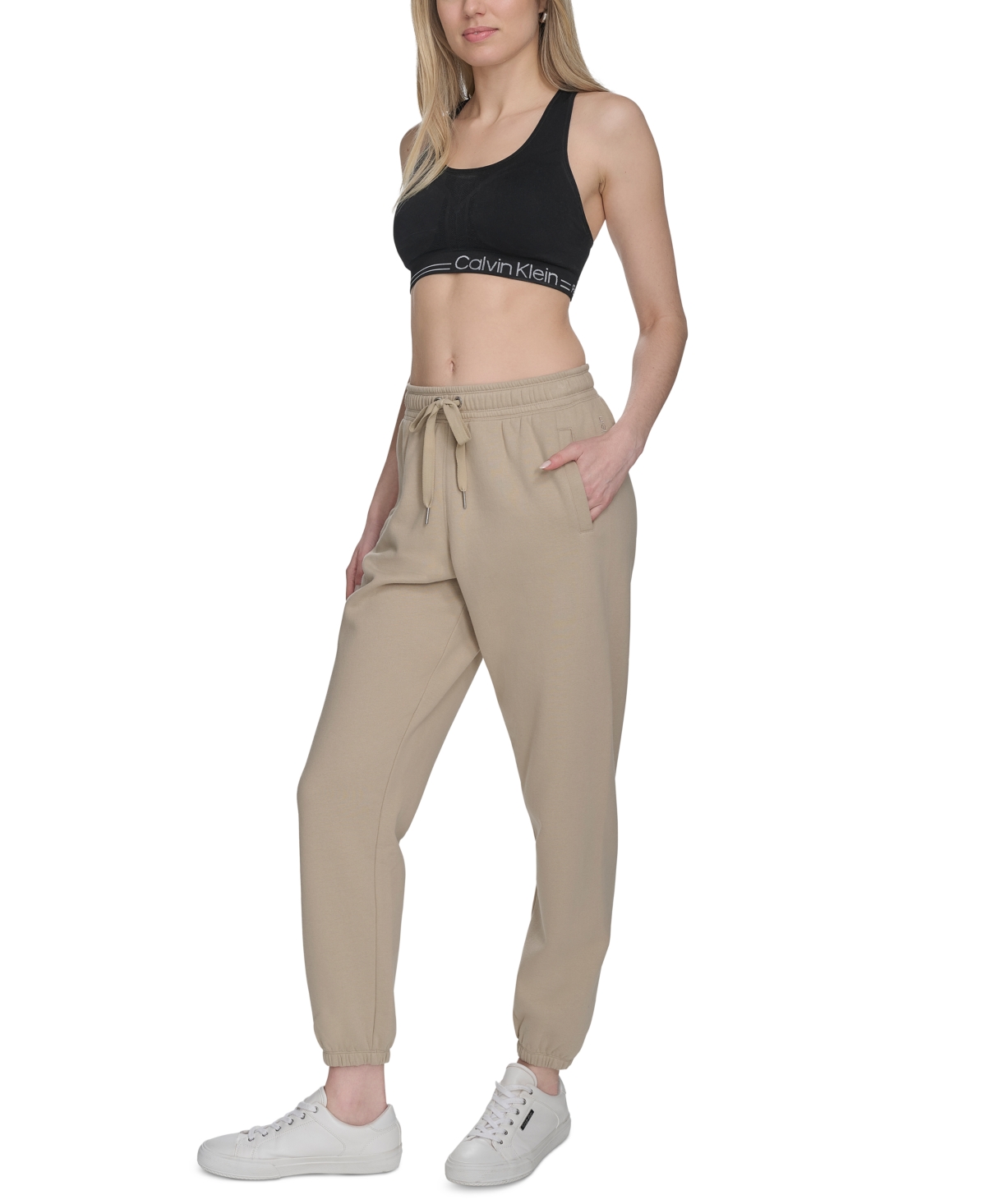Calvin Klein Women's Fleece High-waist Relaxed Jogger Sweatpants In White Pepper