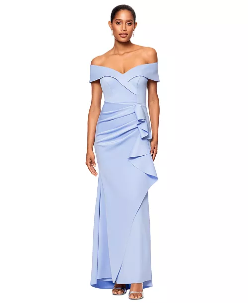scuba off-the-shoulder gown
