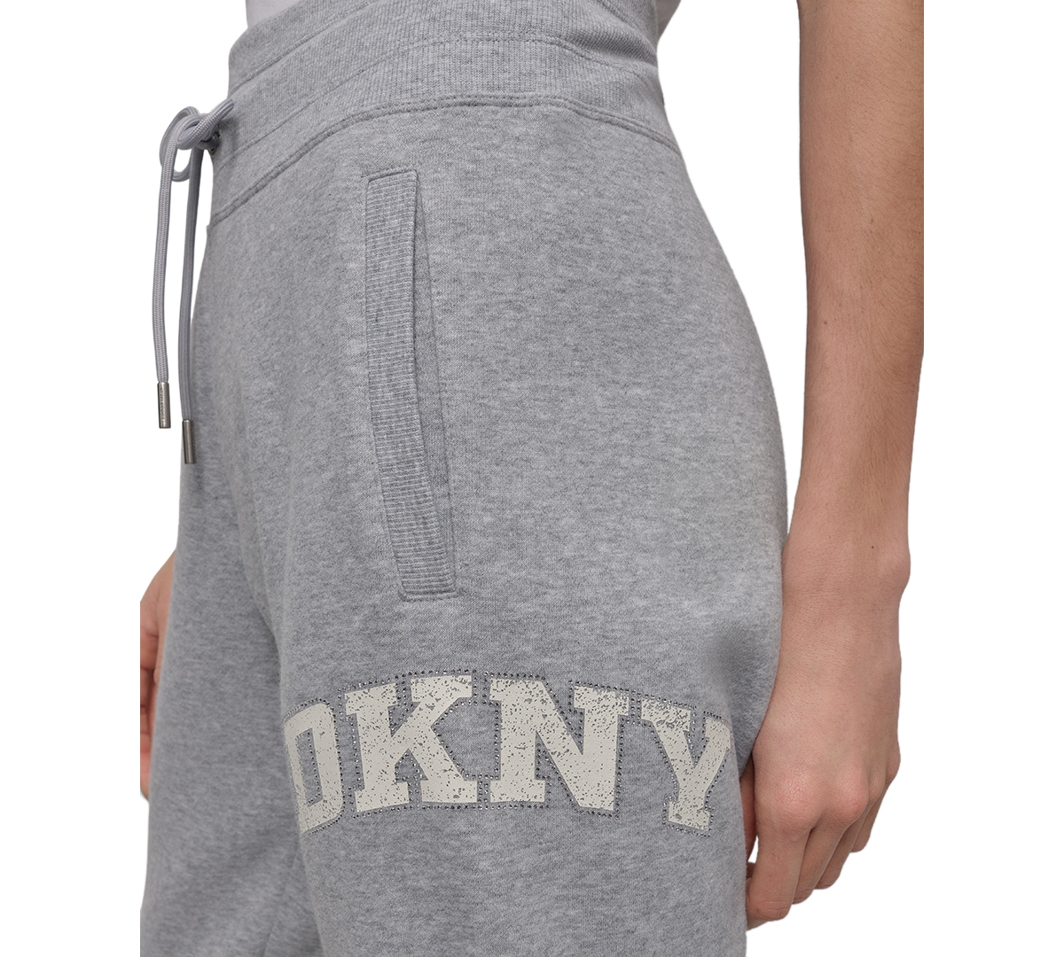 Dkny Sport Women's Rhinestone Logo Relaxed Joggers In Pearl Grey Heather