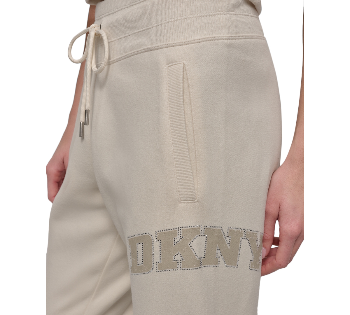 Shop Dkny Sport Women's Rhinestone Logo Relaxed Joggers In Eggnog
