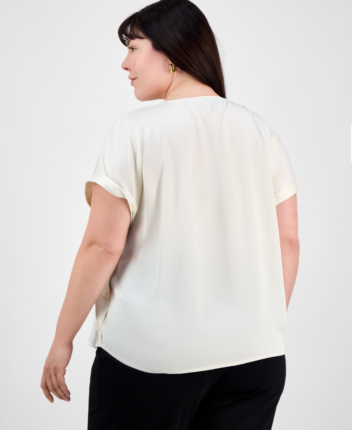 Jones New York Plus Size Side-button Blouse In Jones White