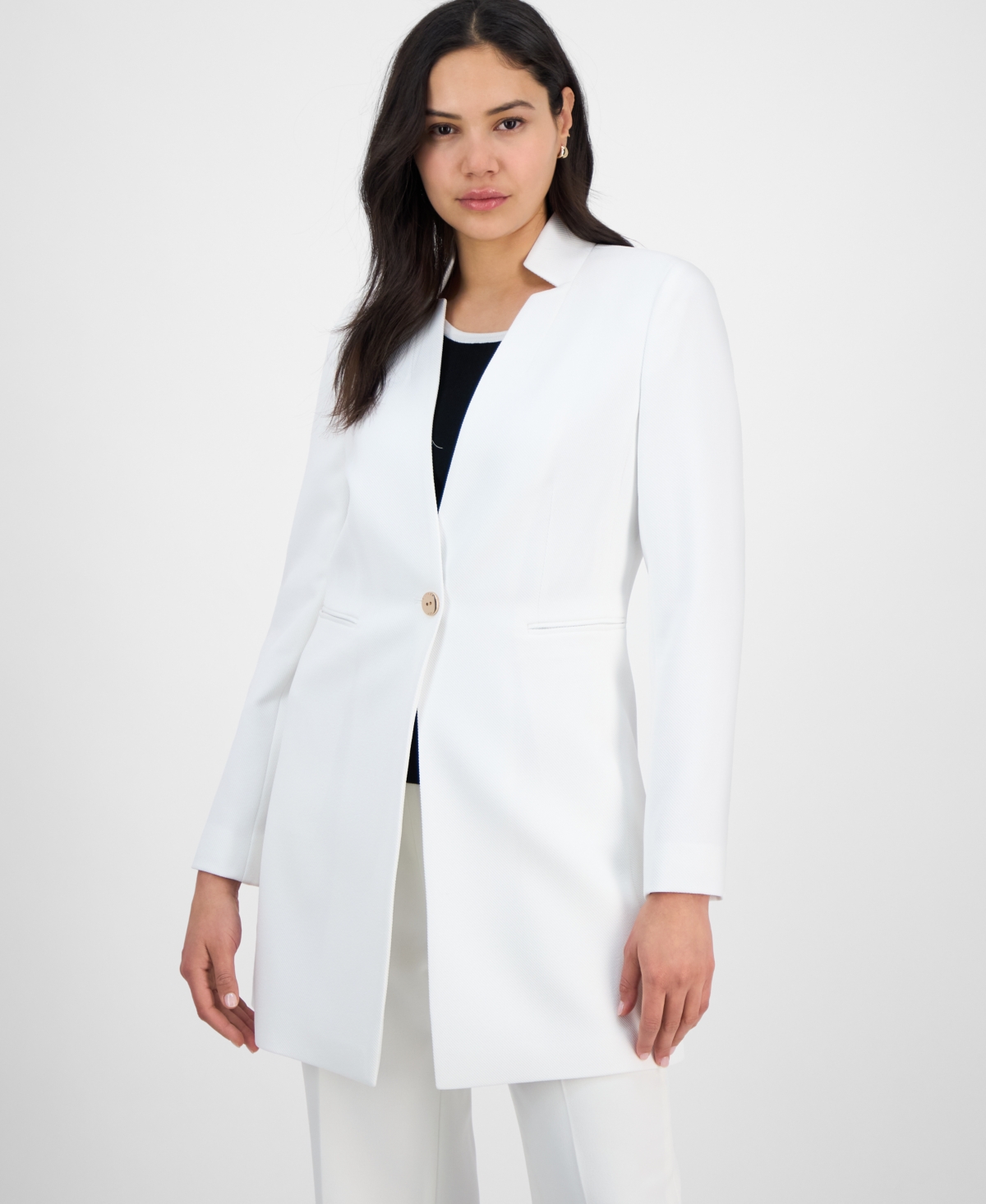 Women's Twill Notched-Collar One-Button Topper - Navy