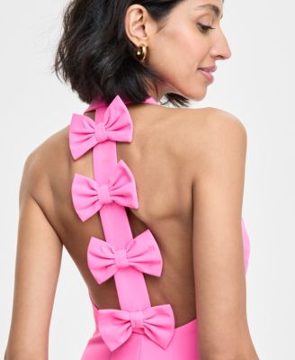 macys pink bow dress SENI & CADE Juniors' Strappy Back-Bow Halter Dress