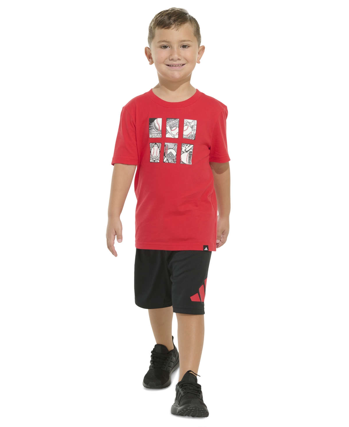 Adidas Originals Toddler & Little Boys Short-sleeve T-shirt & Elastic-waistband Logo Shorts, 2 Piece Set In B Red