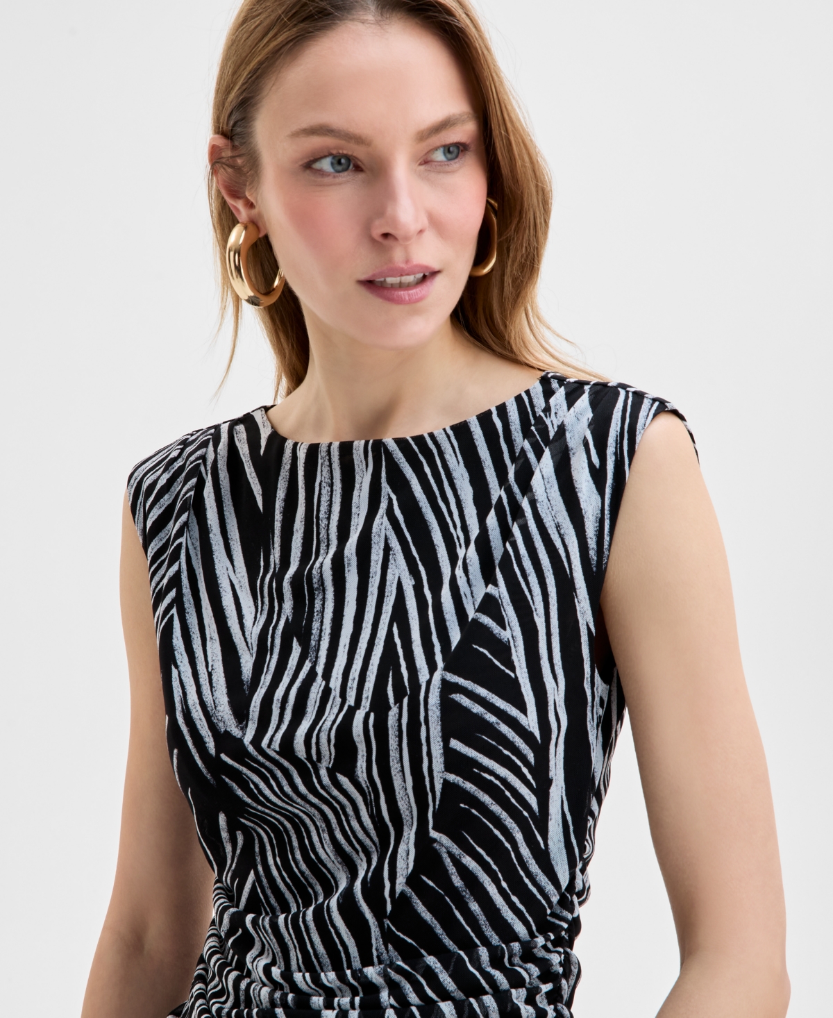 Inc International Concepts Women's Printed Sleeveless Shell Top, Exclusively At Macy's In Black