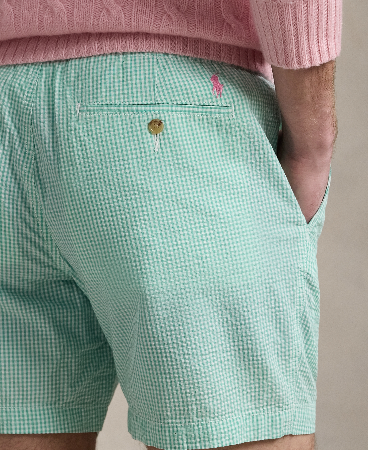 Polo Ralph Lauren Men's 6-inch Polo Prepster Seersucker Shorts In Key West Green,white