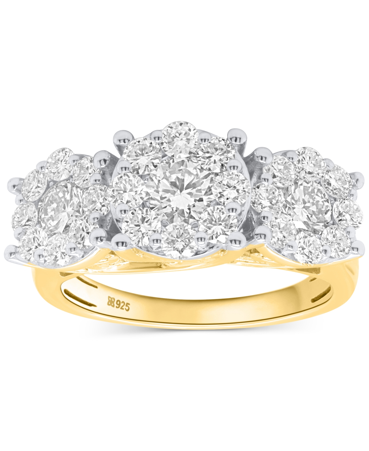 Forever Grown Diamonds Lab-grown Diamond Three Stone Ring (2 Ct. T.w.) In Sterling Silver Or 14k Gold-plated Sterling Silve In Gold-plated Sterling Silver
