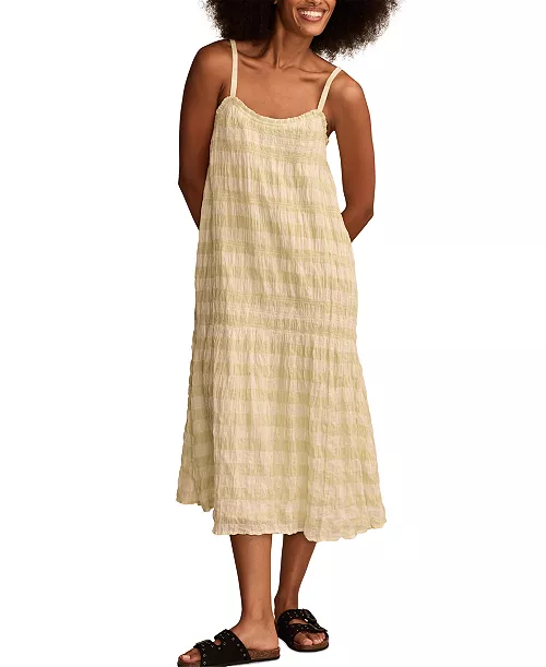 women's smocked gingham midi dress
