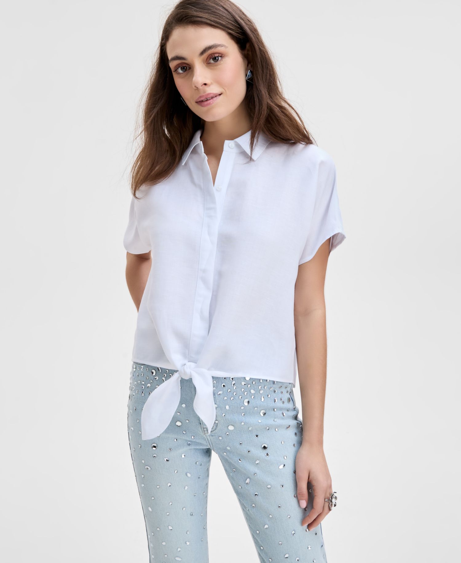Women's Linen-Blend Tie-Front Blouse