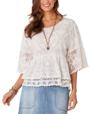 売れ筋商品|||デモクラシー カットソー トップス レディース Petite Lace Double Bell Flounce Top White Democracy Petite Lace Double Bell Flounce Top - Macy's