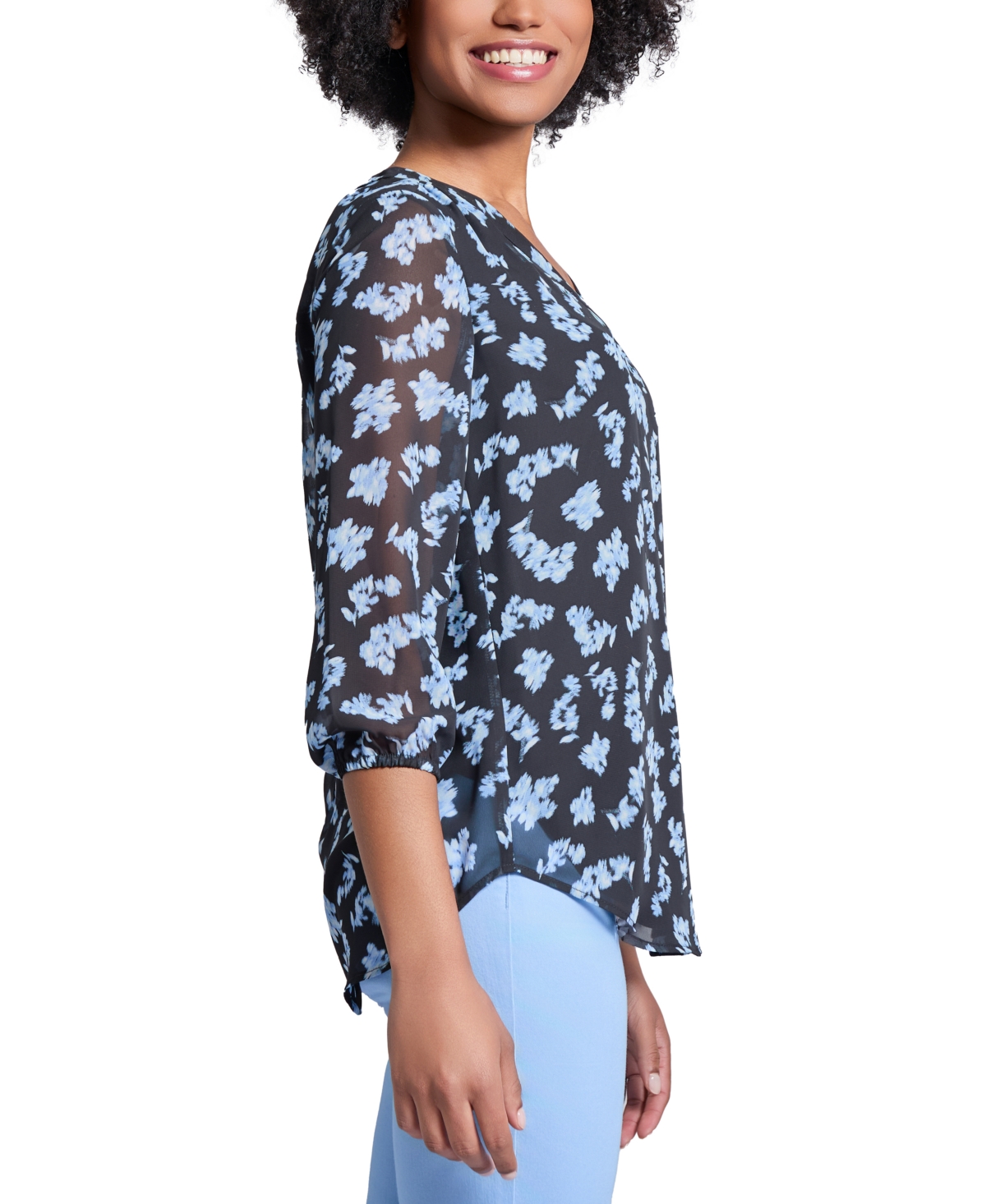 Jones New York Women's Kelly Printed V-neck Chiffon Tunic In Jones Black Multi