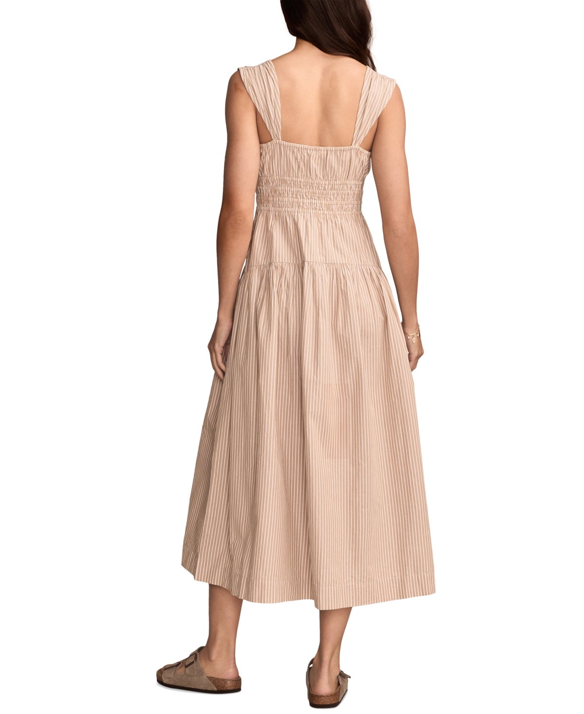 LUCKY BRAND WOMEN'S SLEEVELESS SMOCKED MIDI DRESS 