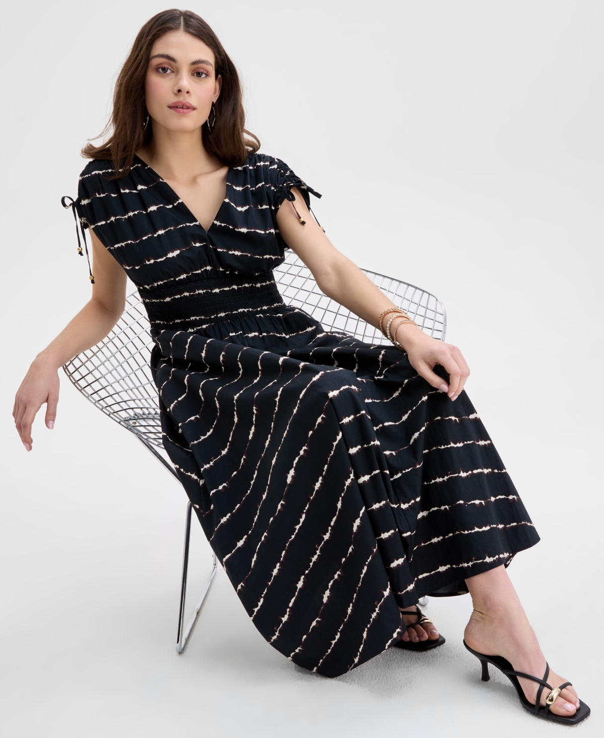 Inc International Concepts Women's Striped Double V-neck Cotton Dress, Exclusively At Macy's In Charmi Dye