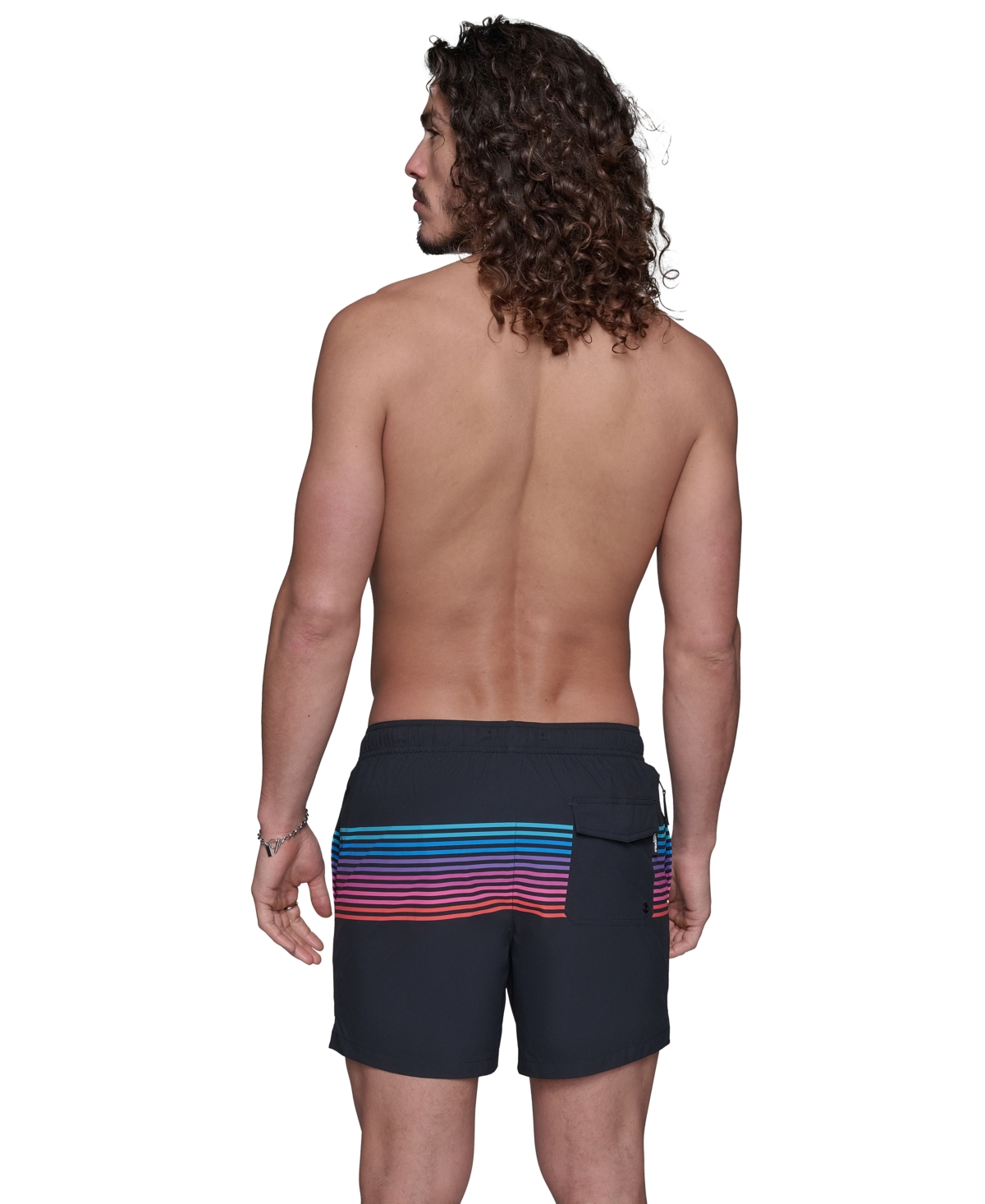 Karl Lagerfeld Men's Regular-fit Quick-dry 5" Swim Trunks With Boxer Brief Liner In Multi Stripe