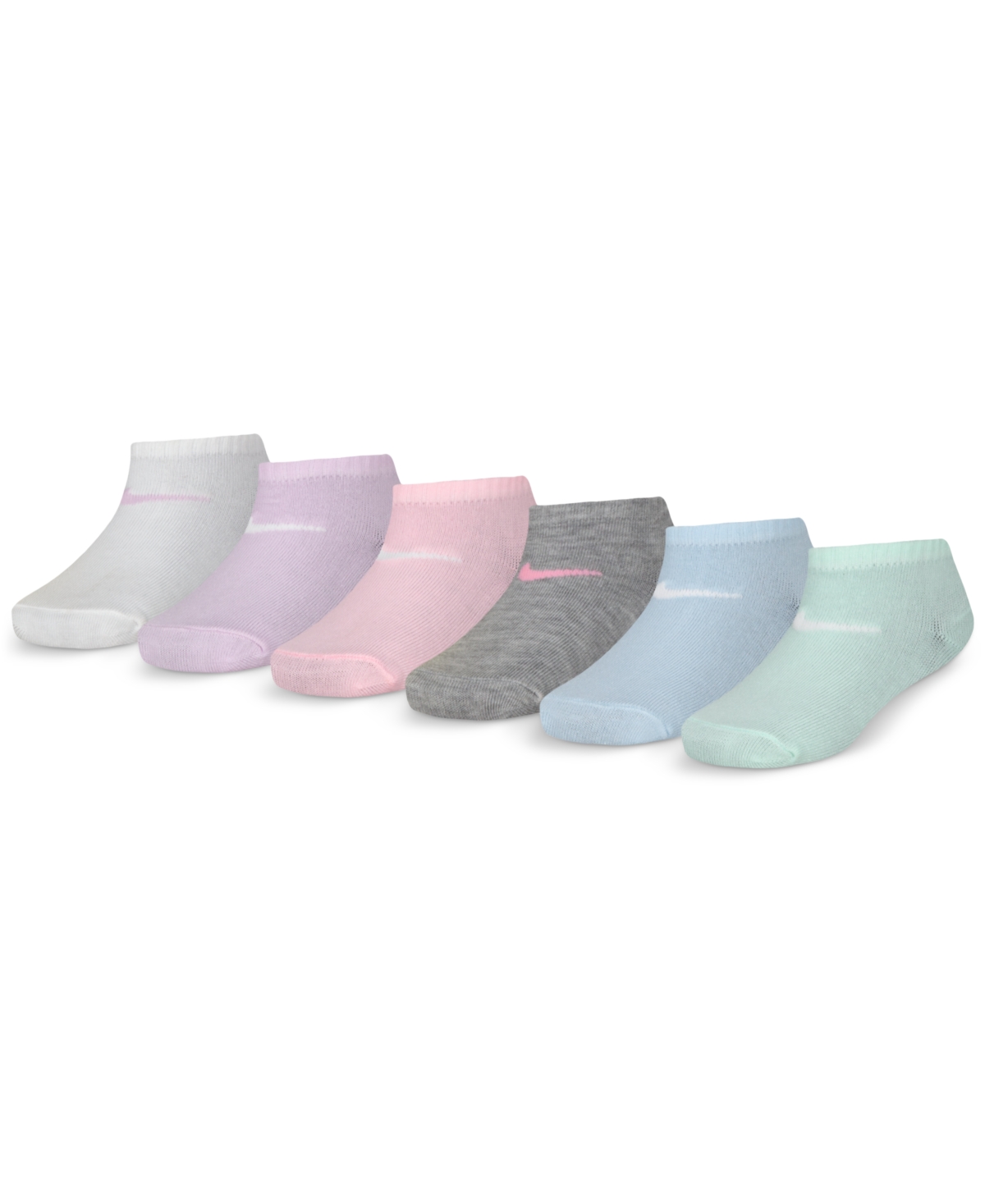 Nike Little Girls Metallic Swoosh Logo Low Socks, Pack Of 6 In Doll