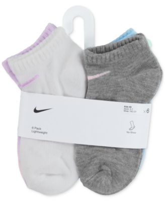 Girls' 4-7 Metallic Swoosh Low Socks, 6-Pack