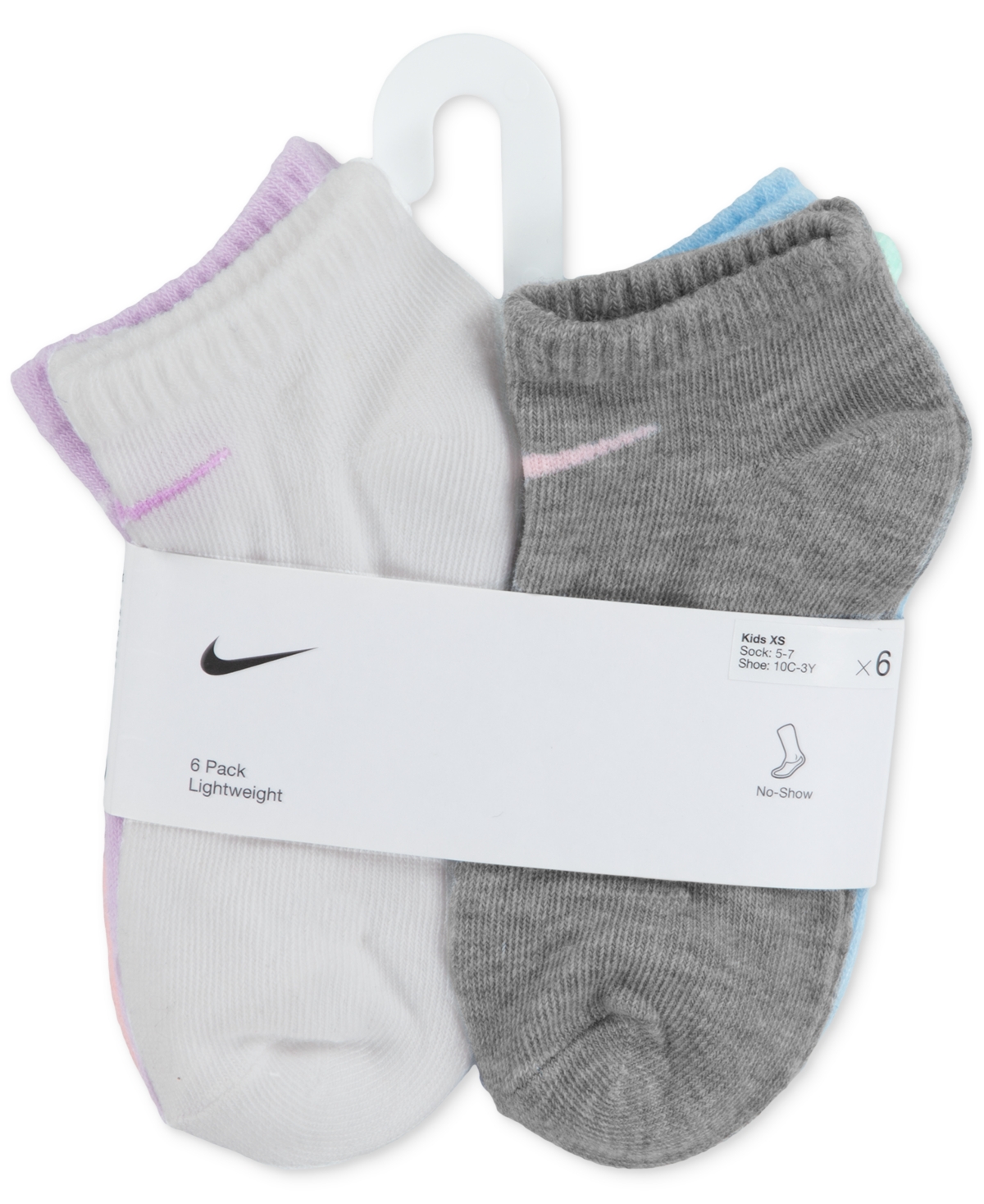 Nike Little Girls Metallic Swoosh Logo Low Socks, Pack Of 6 In Doll