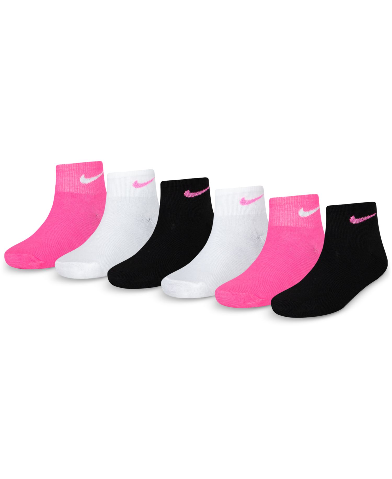 Girls' 4-7 Metallic Swoosh Quarter Socks, 6-Pack