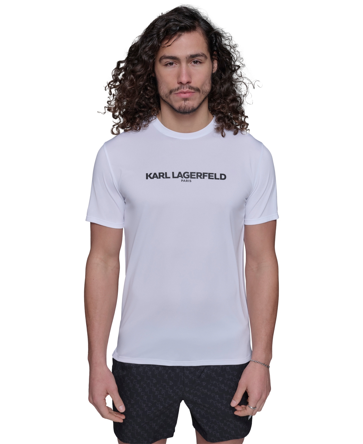 Karl Lagerfeld Men's Regular-fit Logo Graphic Rash Guard In White