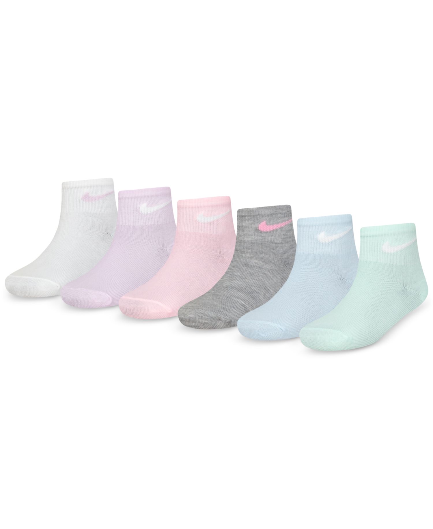 Girls' 4-7 Metallic Swoosh Quarter Socks, 6-Pack