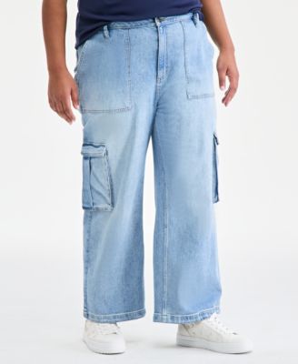 Women's Plus size Light Wash High Rise Utility Cargo Jeans, Created for Macy's