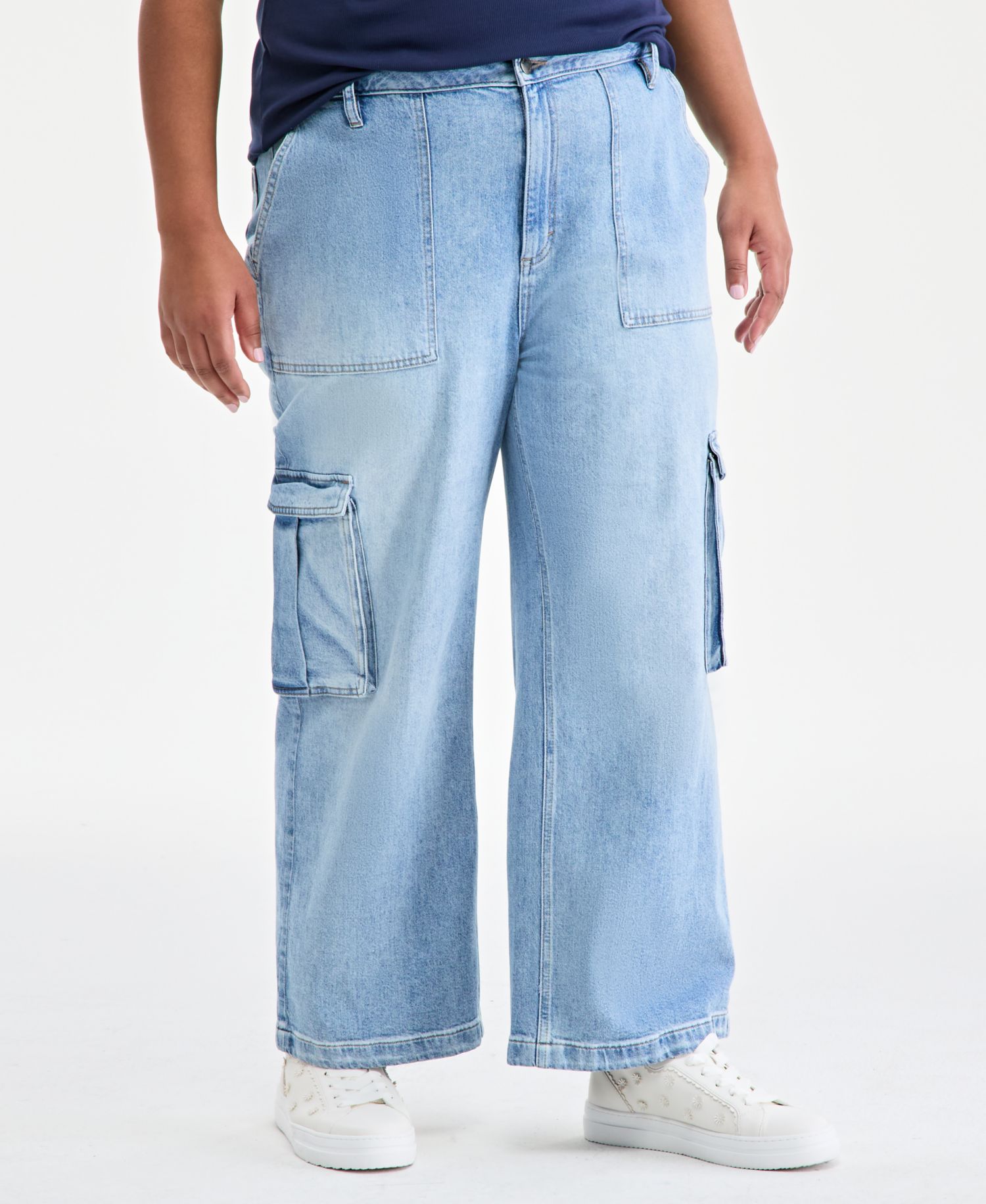 Women's Light Wash High Rise Utility Cargo Jeans