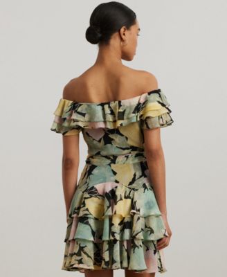 Женское коктейльное платье с открытыми плечами в цветочек от Lauren Ralph Lauren