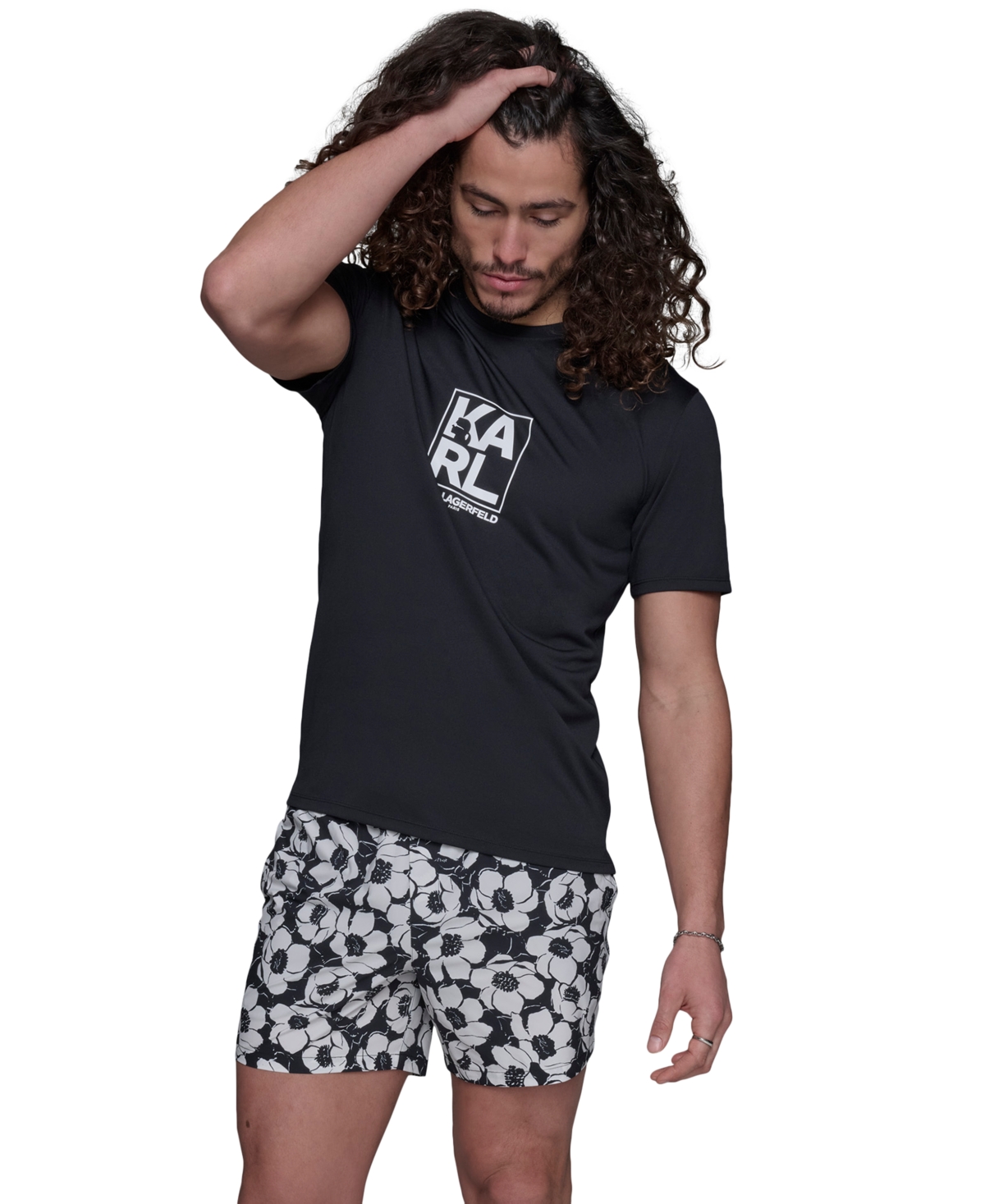 Karl Lagerfeld Men's Regular-fit Logo Graphic Rash Guard In Black