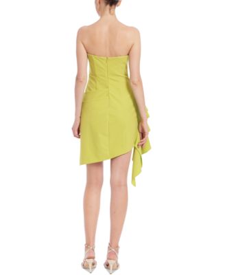 Женское асимметричное драпированное мини-платье без бретелек Jewel Badgley Mischka