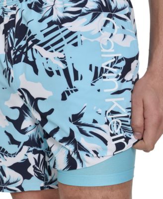 Men's Regular-Fit Quick-Dry 5" Swim Trunks with Compression Short Liner
