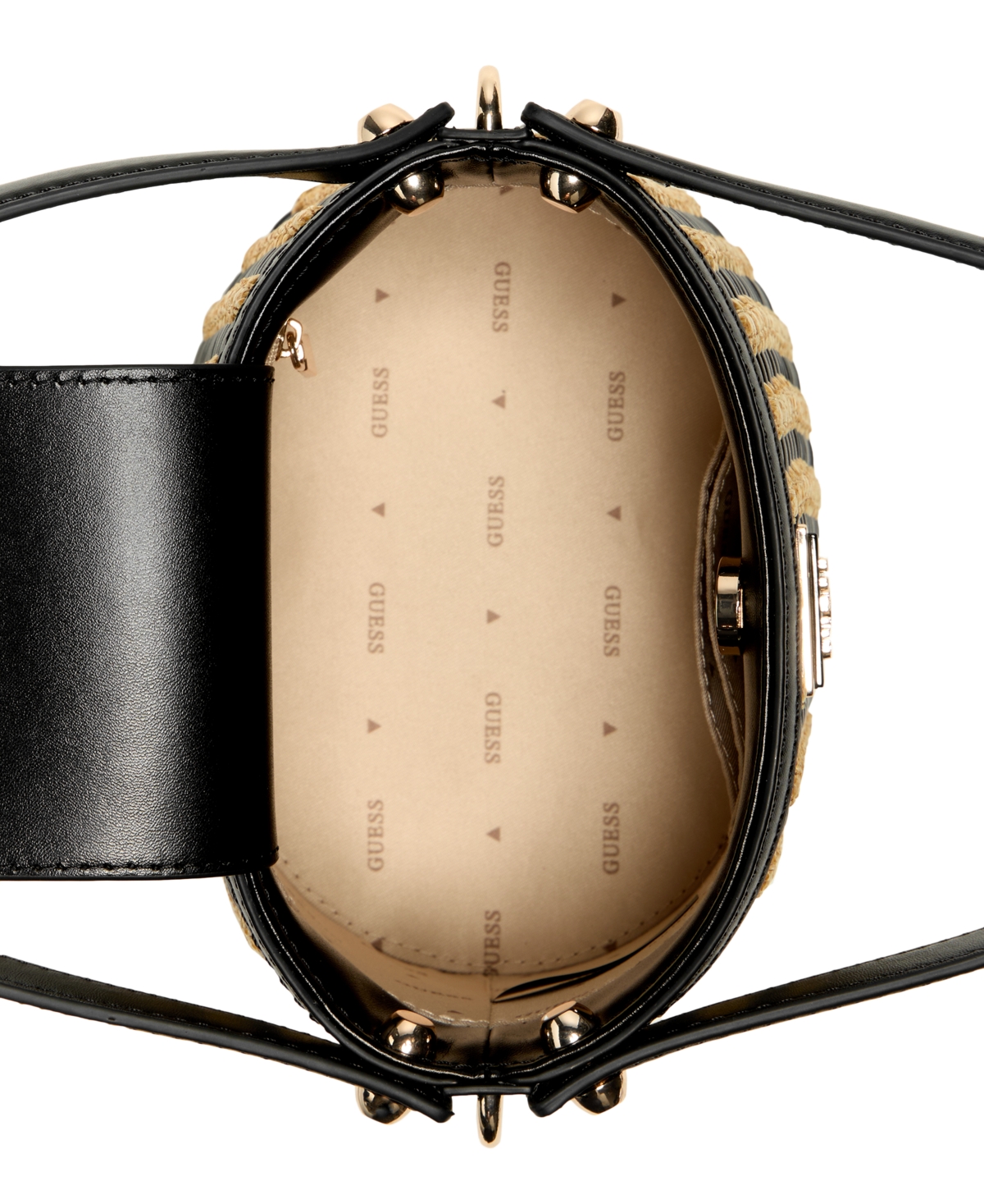 GUESS ATALIA MINI RAFFIA CROSSBODY BUCKET BAG 