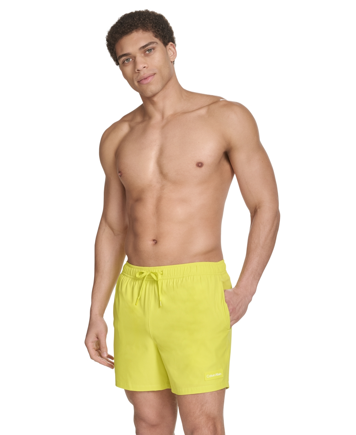 Calvin Klein Men's Core Euro Regular-fit Quick-dry 5" Swim Trunks With Compression Short Liner In Citrus