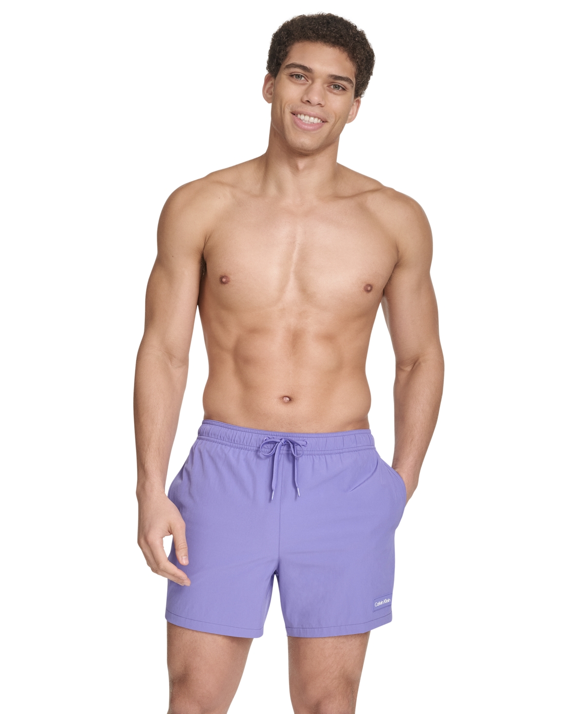 Calvin Klein Men's Core Euro Regular-fit Quick-dry 5" Swim Trunks With Compression Short Liner In Periwinkle