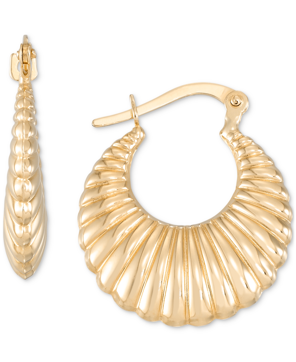 Macy's Shrimp Textured Hoop Earrings In 10k Yellow Gold In Gold