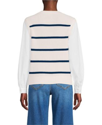 Женский вязаный жилет на пуговицах Drifter Shaker от Lands' End с рукавами из поплина