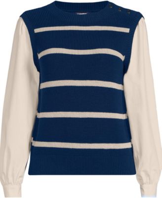 Women's Drifter Shaker Button Shoulder Sweater Vest with Poplin Sleeves