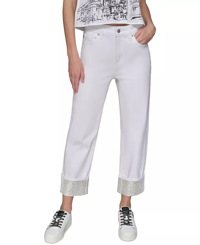 Women's High-Rise Crystal-Cuff Jeans - thumbnail 7