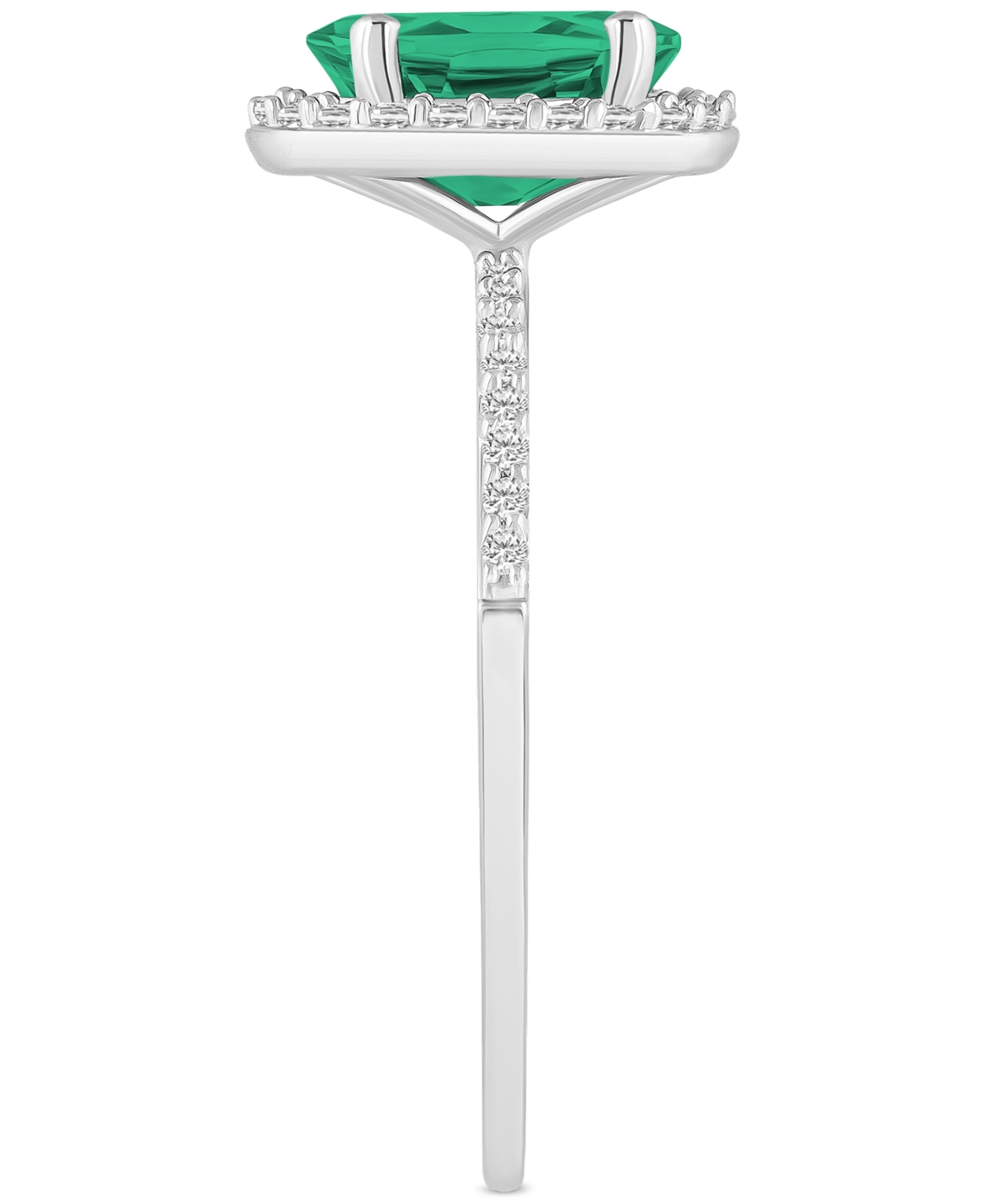 Macy's Lab-created Emerald (1 Ct. T.w.) & Lab-created White Sapphire (1/5 Ct. T.w.) Oval Halo Ring In Emerald,white Gold