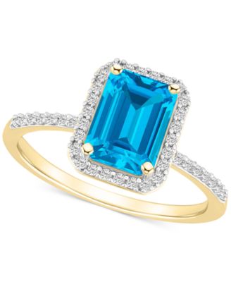 Macy's - Blue Topaz (2 ct. t.w.) & Lab Created White Sapphire (1/4 ct. t.w.) Statement Ring in 10k Yellow Gold