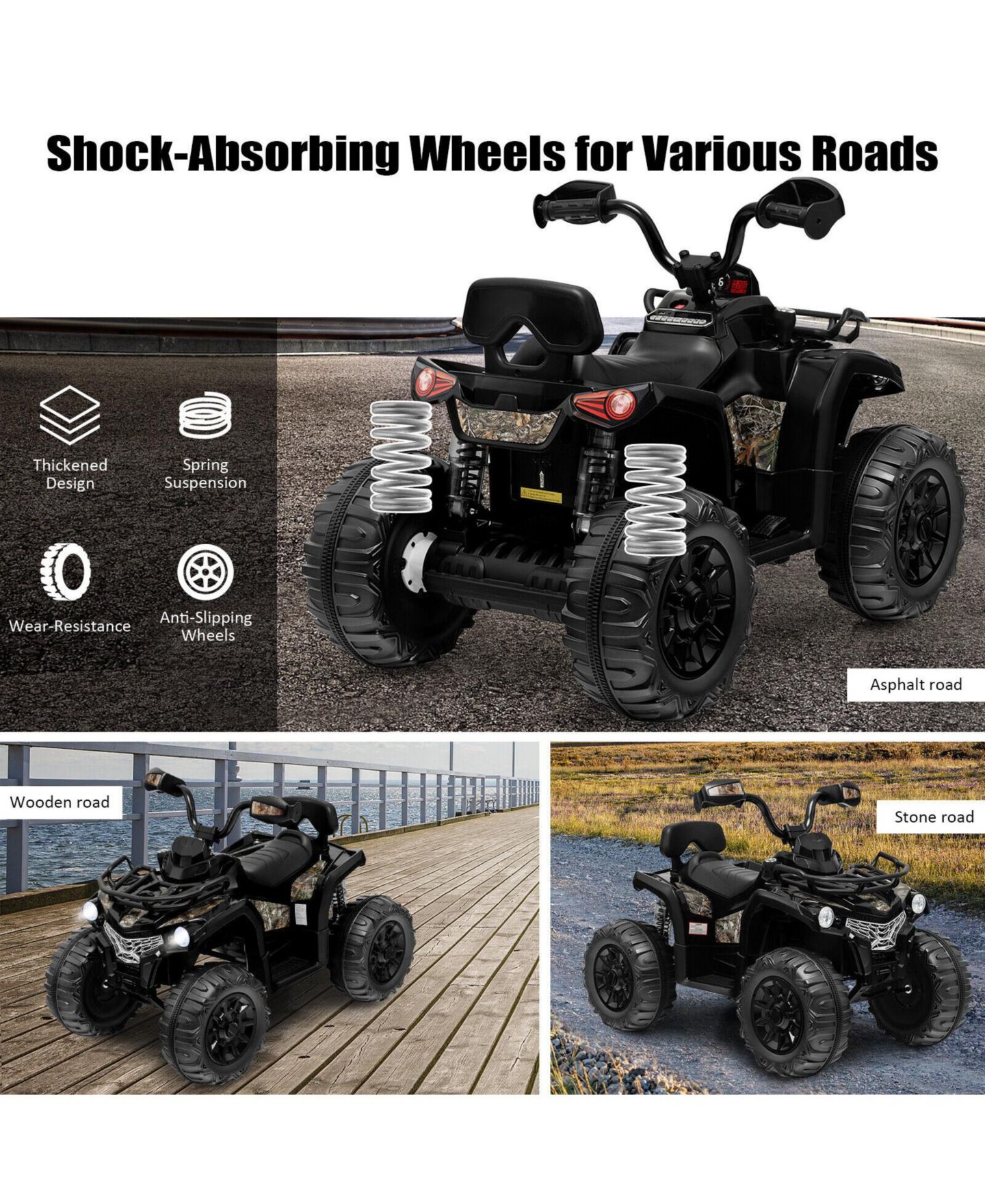 Детская игрушка Slickblue 12V Kids Ride On ATV 4 Wheeler with MP3 and Headlights, цвет: Чёрный — фото 3
